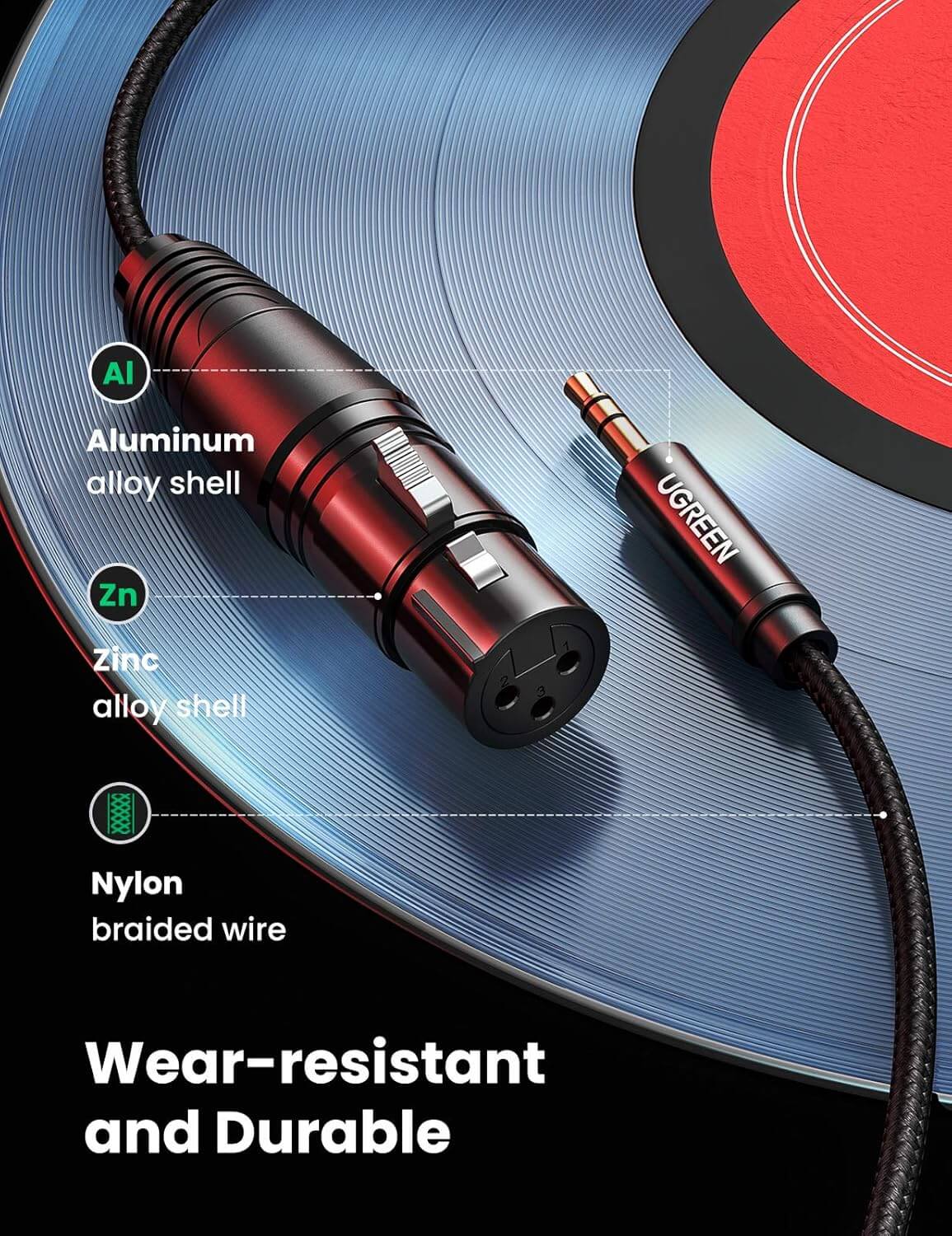 UGREEN 3.5mm Three-Pole Male to XLR Female Audio Cable 2M