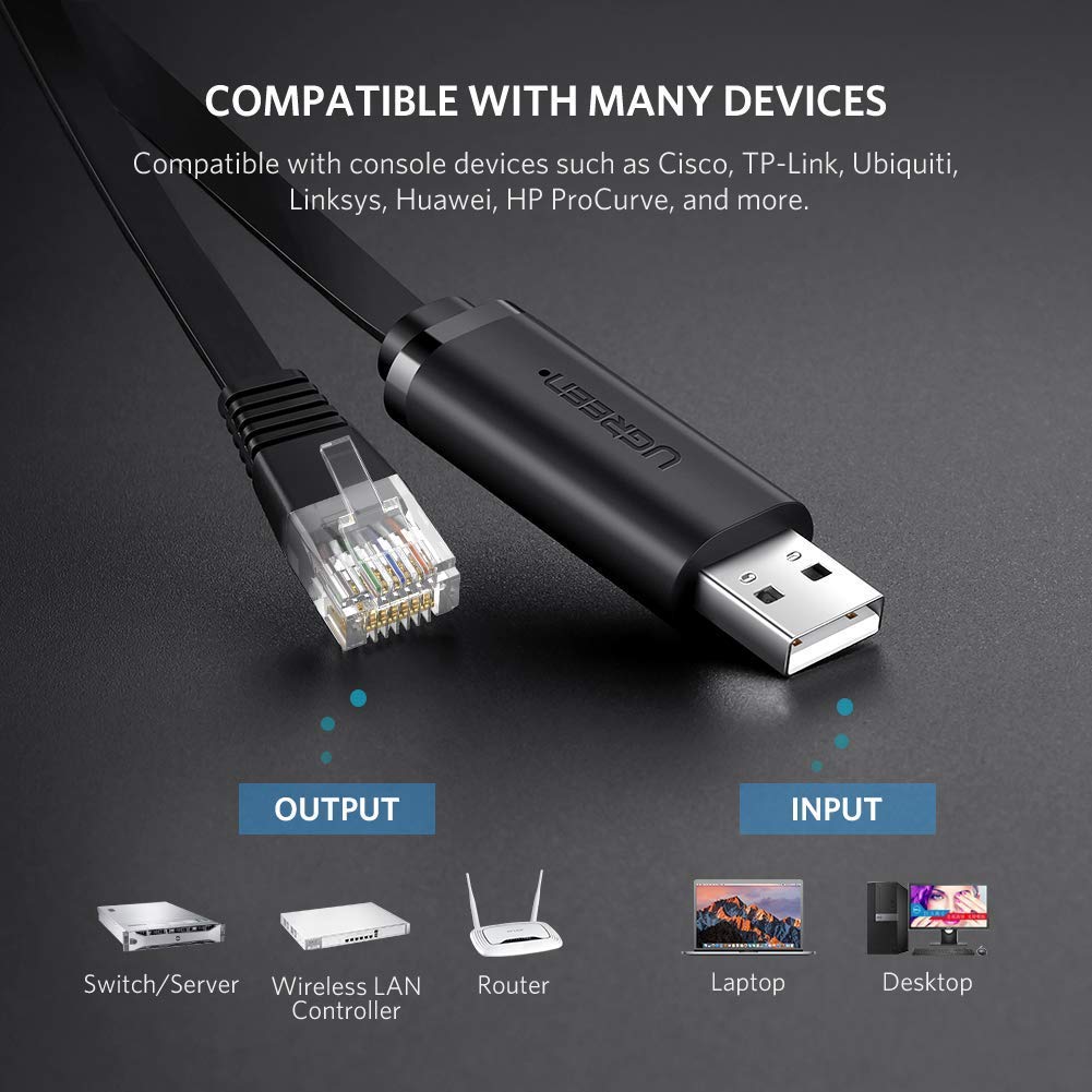 UGREEN USB Console Cable USB 2.0 to RJ45 with RS232 FTDI Chip Console Cable 3M